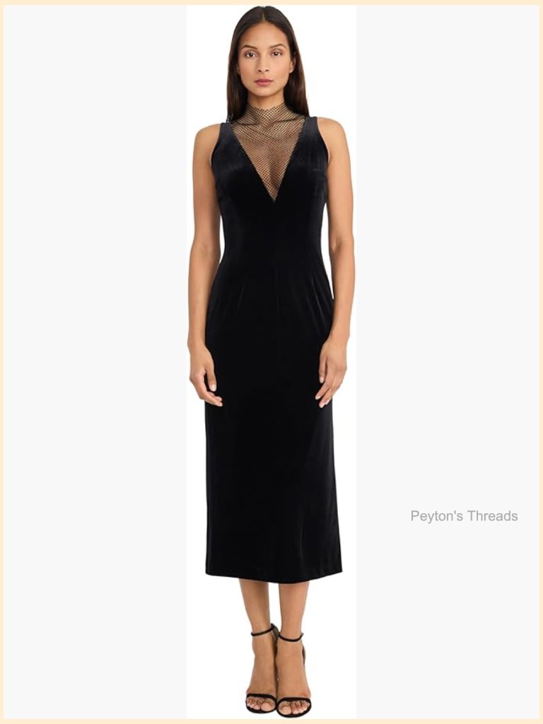 High Neck Sleeveless Velvet Midi Dress - Sheath Bodycon Evening